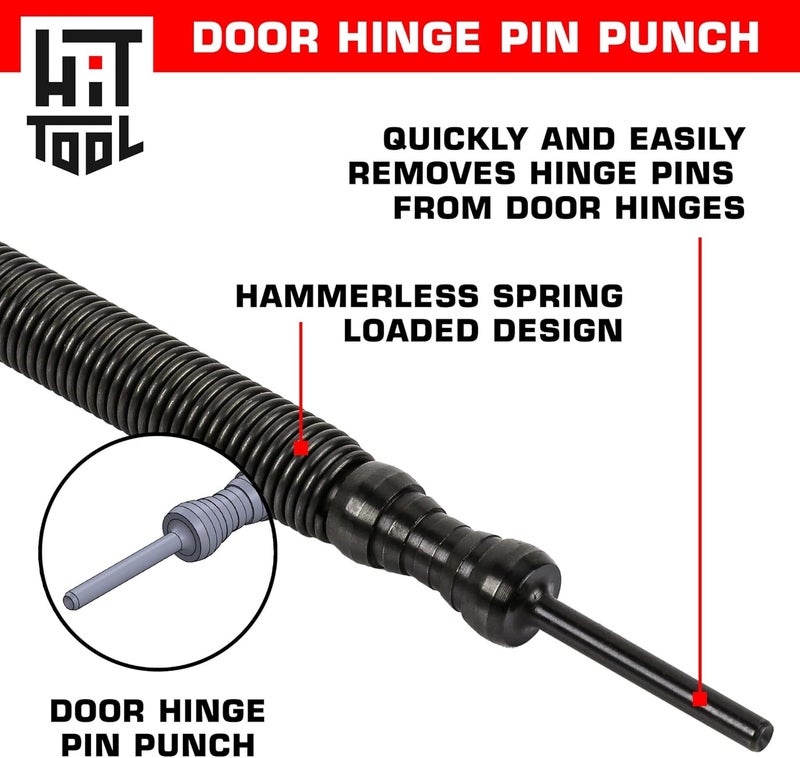 HIT Tool Door Hinge Pin Removal Tool - Spring Driven Door Hinge Pin Remover Punch and Nylon Faced Hammer - Image 3